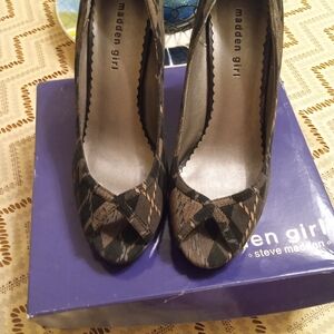 Madden Girl Black and Tan Heels